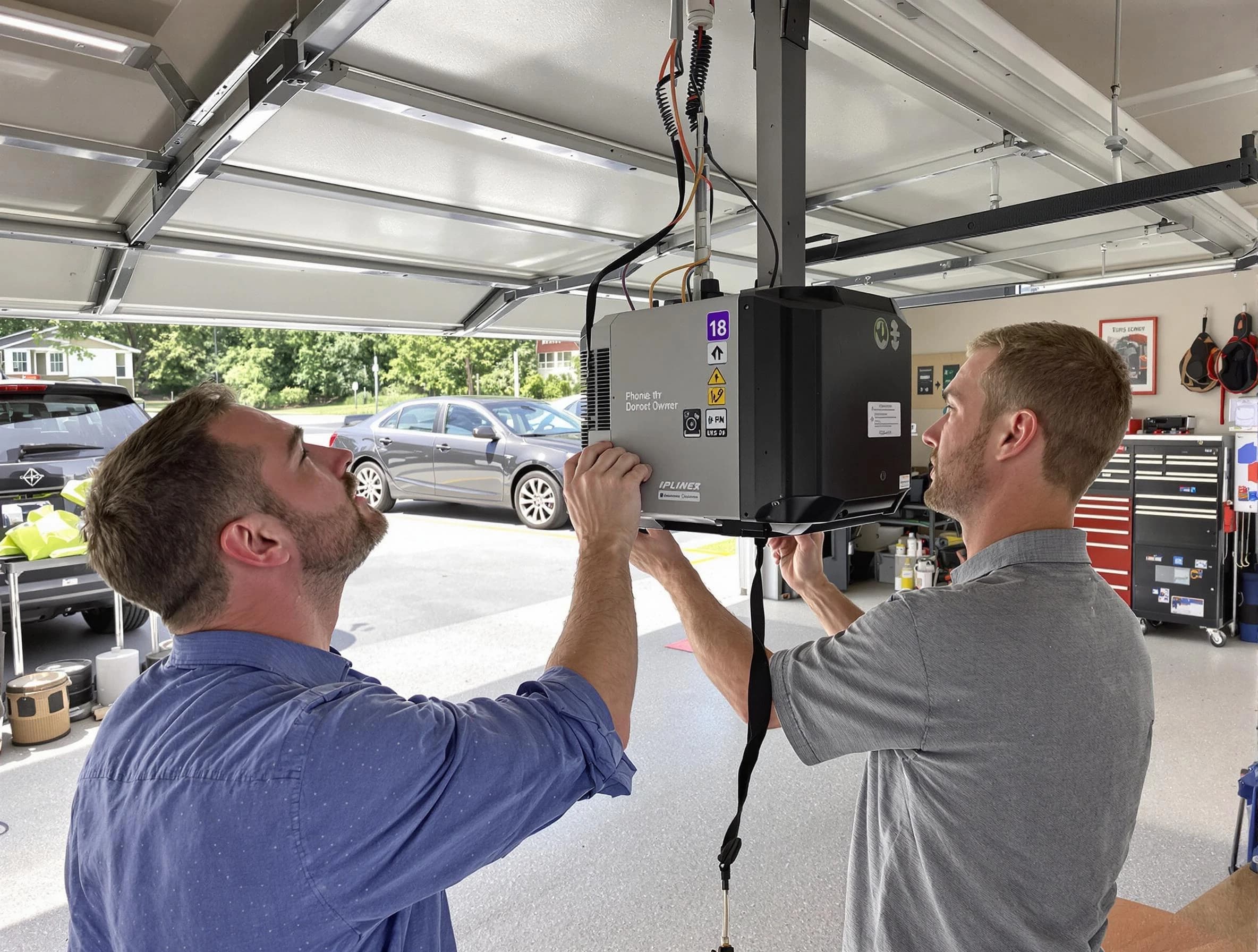Litchfield Park Garage Door Repair technician installing garage door opener in Litchfield Park