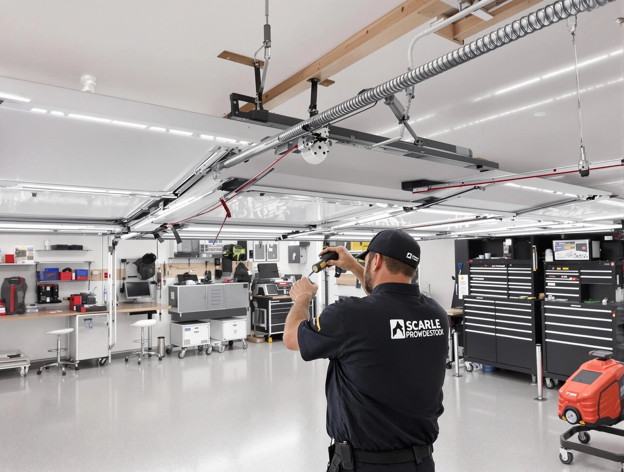 Litchfield Park Garage Door Repair technician repairing overhead garage door in Litchfield Park