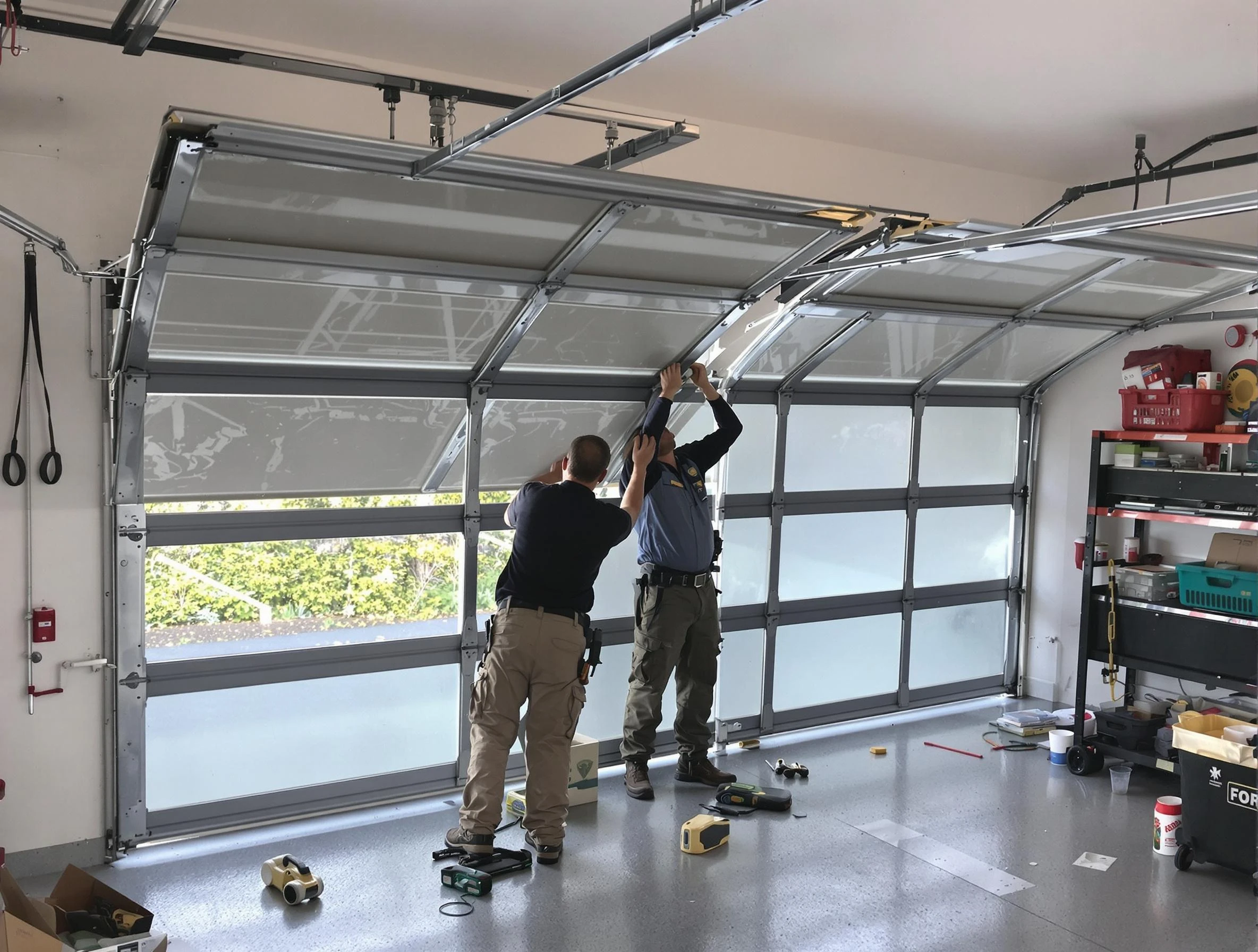 Litchfield Park Garage Door Repair expert performing precise panel replacement on Litchfield Park garage door