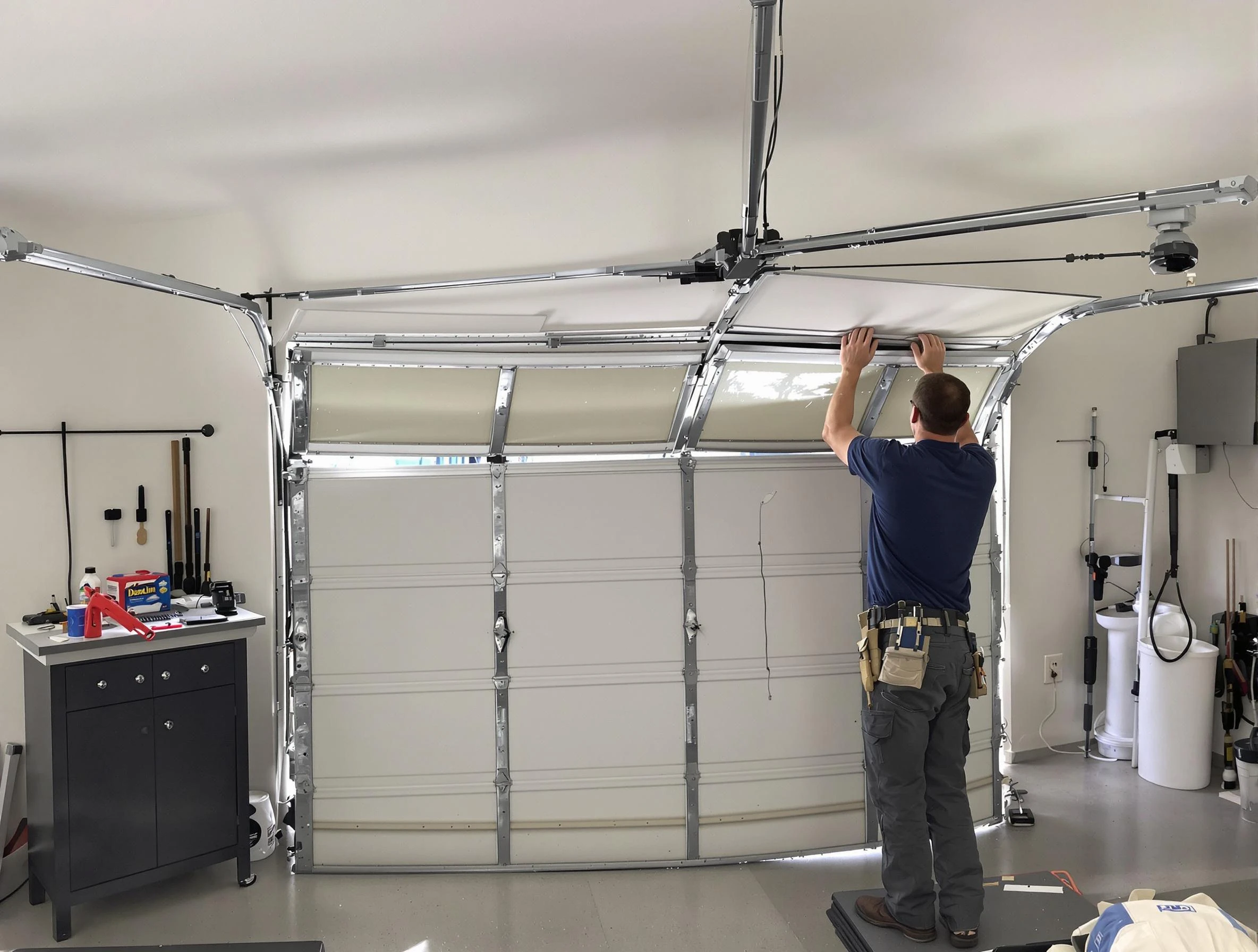 Litchfield Park Garage Door Repair specialist performing precise section replacement on Litchfield Park garage door