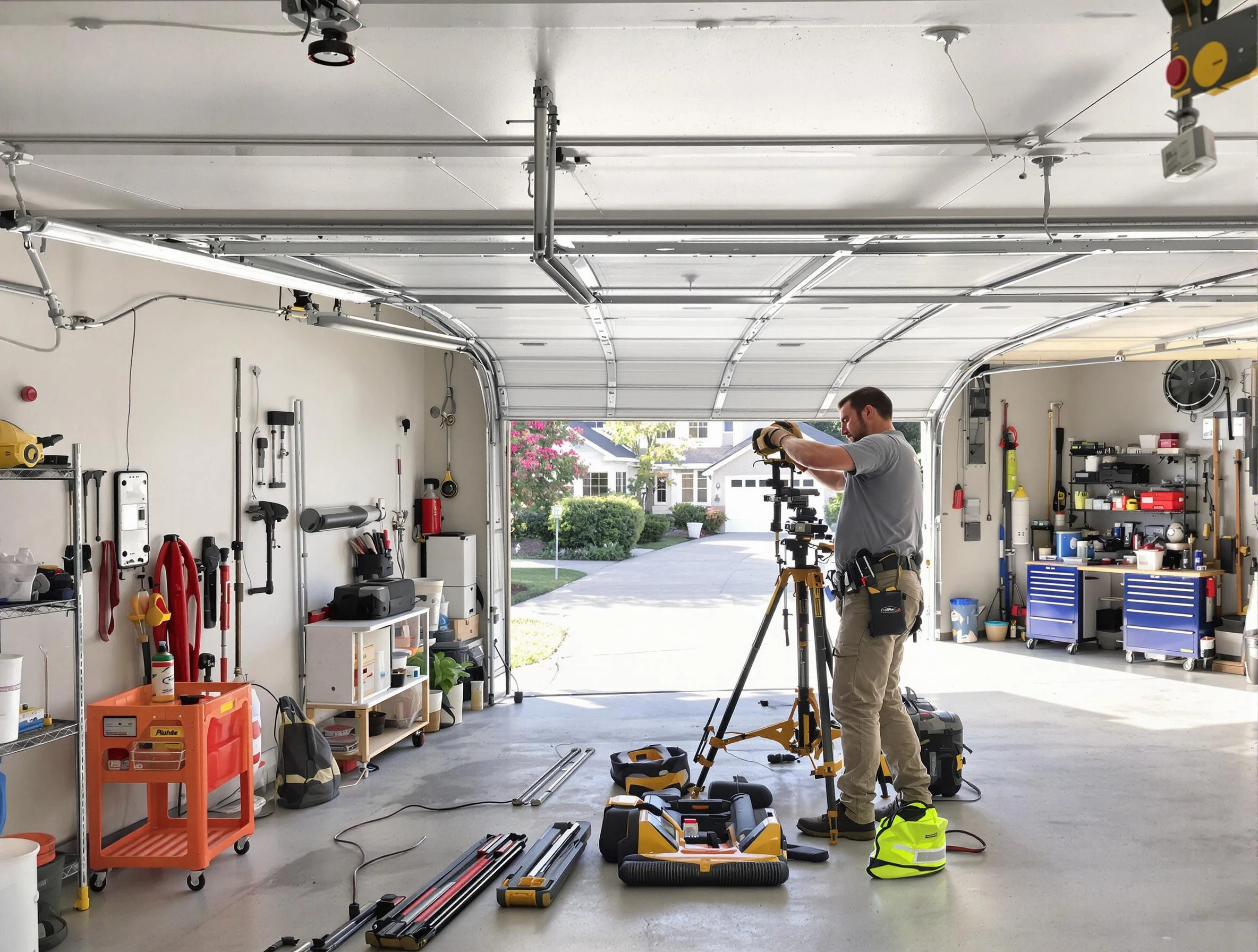 Litchfield Park Garage Door Repair specialist performing laser-guided track alignment in Litchfield Park